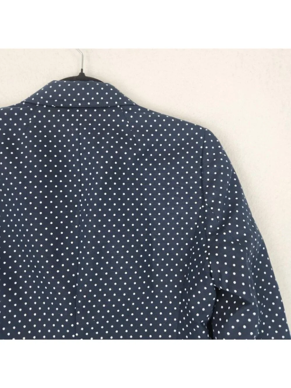 J Crew Jacket Womens 6 Blue Polka Dot Linen Blend Two Button Blazer Career